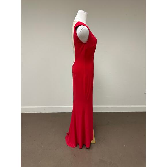 Jovani Sleeveless Plunge V-Neck Fitted Maxi Evening Gown Red Women’s Size 2 - Picture 2 of 9